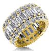 18K Gold Plated Sterling Silver Triple Row Created White Sapphire Wedding Band