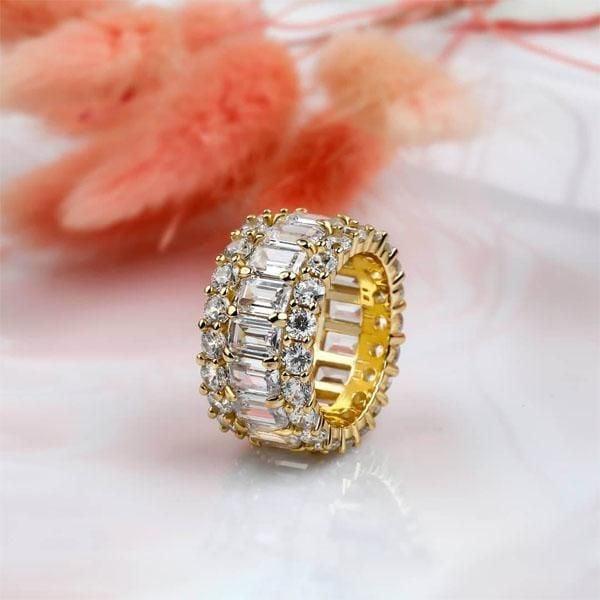 18K Gold Plated Sterling Silver Triple Row Created White Sapphire Wedding Band
