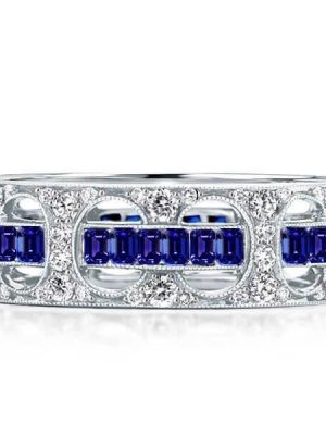 Blue Sapphire Rope Wedding Band - Sterling Silver Wedding Ring