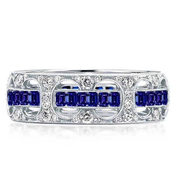 Blue Sapphire Rope Wedding Band - Sterling Silver Wedding Ring