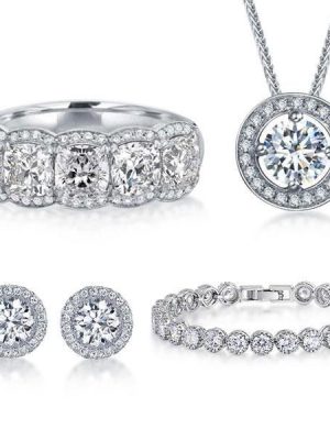 Halo Round & Cushion Cut Sterling Silver Bridal Jewelry Set - 5.0 CT. TW.