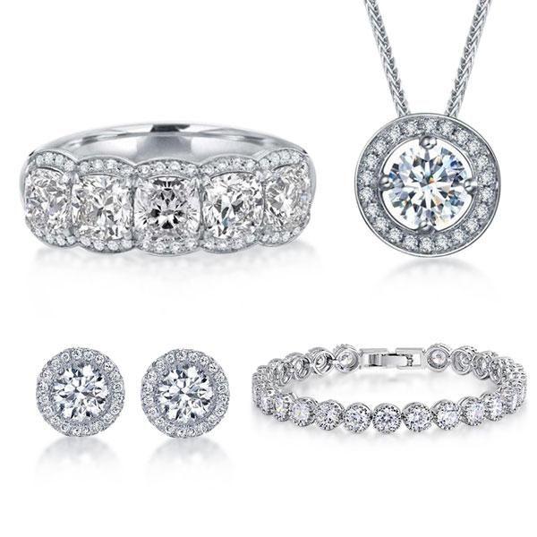 Halo Round & Cushion Cut Sterling Silver Bridal Jewelry Set - 5.0 CT. TW.