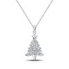 Sterling Silver White Sapphire Christmas Tree Pendant Necklace