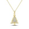 Sterling Silver White Sapphire Christmas Tree Pendant Necklace