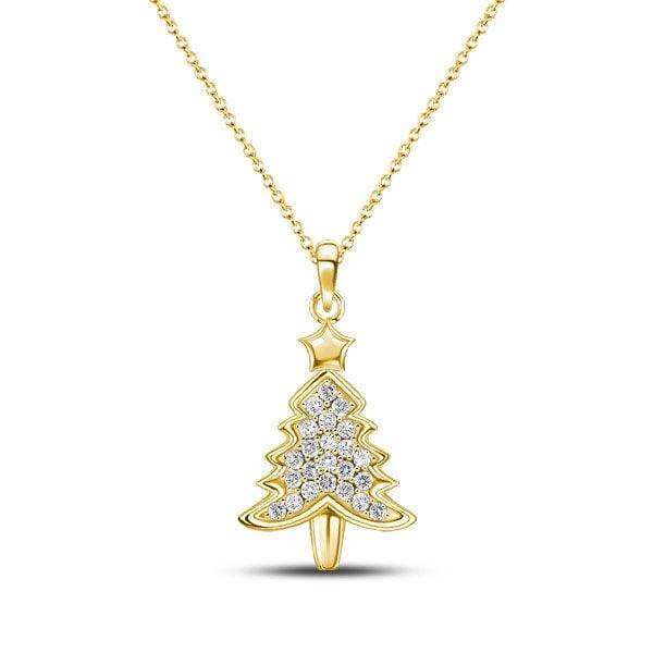 Sterling Silver White Sapphire Christmas Tree Pendant Necklace