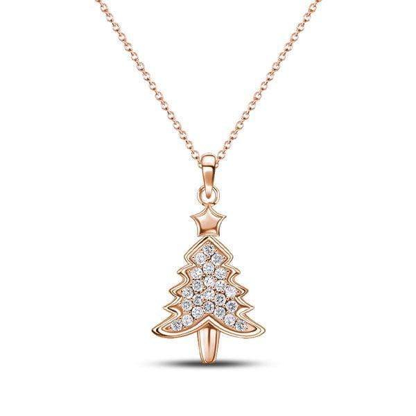 Sterling Silver White Sapphire Christmas Tree Pendant Necklace
