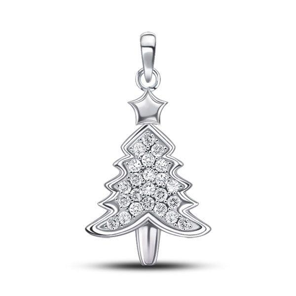 Sterling Silver White Sapphire Christmas Tree Pendant Necklace
