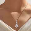 Sterling Silver White Sapphire Christmas Tree Pendant Necklace