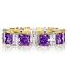Two-Tone Princess Cut Amethyst Eternity Wedding Band in Sterling Silver