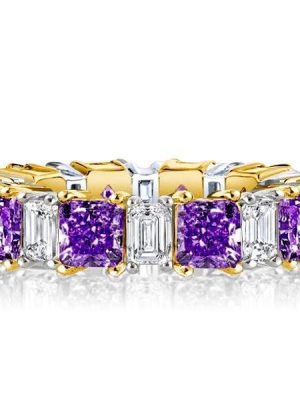 Two-Tone Princess Cut Amethyst Eternity Wedding Band in Sterling Silver