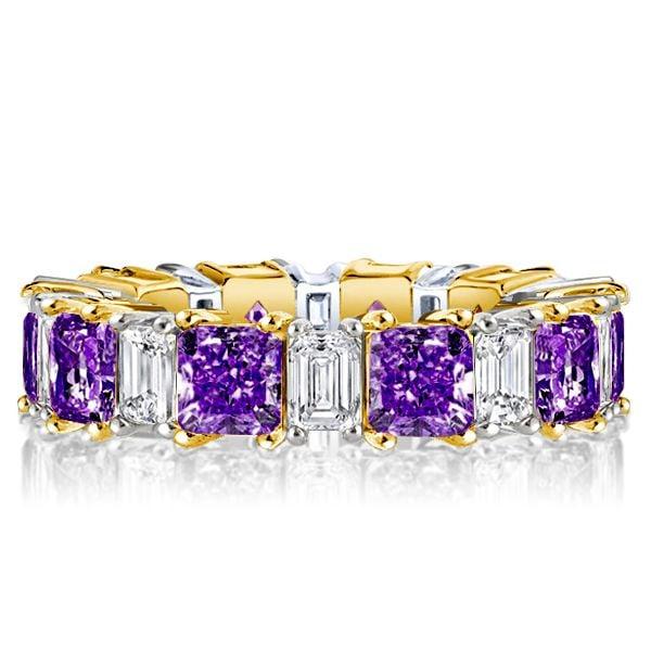 Two-Tone Princess Cut Amethyst Eternity Wedding Band in Sterling Silver