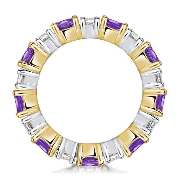 Two-Tone Princess Cut Amethyst Eternity Wedding Band in Sterling Silver