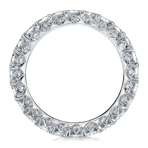 Shared Prong Created White Sapphire Eternity Band in Rhodium Plated Sterling Silver
