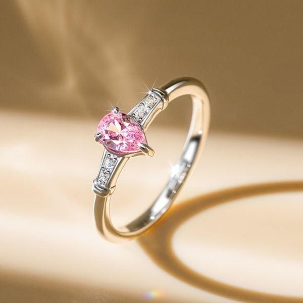 Pear Shaped Pink Sapphire Sterling Silver Engagement Ring for Women