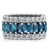 Emerald Cut Created Blue Topaz Eternity Wedding Band in Sterling Silver