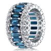 Emerald Cut Created Blue Topaz Eternity Wedding Band in Sterling Silver