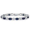 Alternating Blue & White Emerald Cut Cubic Zirconia Tennis Bracelet in Sterling Silver