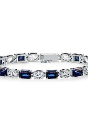 Alternating Blue & White Emerald Cut Cubic Zirconia Tennis Bracelet in Sterling Silver