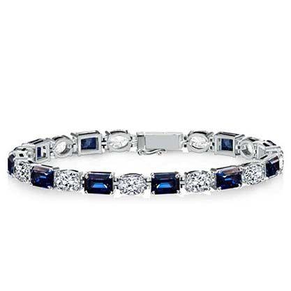 Alternating Blue & White Emerald Cut Cubic Zirconia Tennis Bracelet in Sterling Silver