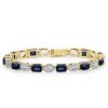 Alternating Blue & White Emerald Cut Cubic Zirconia Tennis Bracelet in Sterling Silver