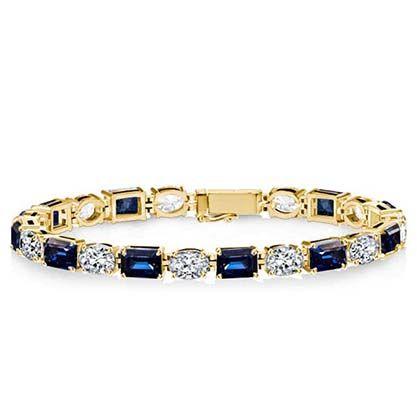 Alternating Blue & White Emerald Cut Cubic Zirconia Tennis Bracelet in Sterling Silver