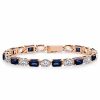Alternating Blue & White Emerald Cut Cubic Zirconia Tennis Bracelet in Sterling Silver