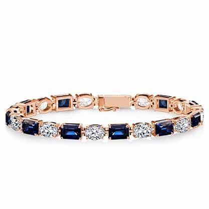 Alternating Blue & White Emerald Cut Cubic Zirconia Tennis Bracelet in Sterling Silver