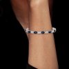 Alternating Blue & White Emerald Cut Cubic Zirconia Tennis Bracelet in Sterling Silver