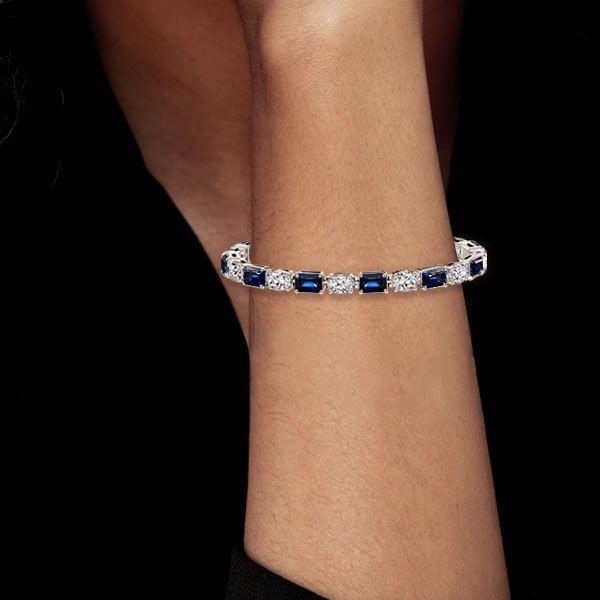 Alternating Blue & White Emerald Cut Cubic Zirconia Tennis Bracelet in Sterling Silver