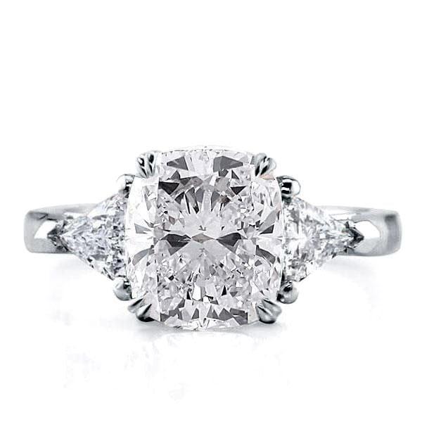 Cushion Cut White Sapphire 3 Stone Engagement Ring in Rhodium Plated Sterling Silver