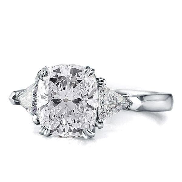 Cushion Cut White Sapphire 3 Stone Engagement Ring in Rhodium Plated Sterling Silver