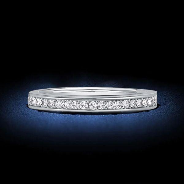 Round Cut Diamond Channel Set Half Eternity Band in 925 Sterling Silver
