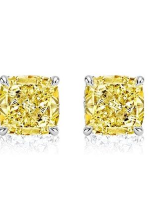 2.00 CTW Cushion Cut Yellow Topaz Stud Earrings in Rhodium Plated 925 Sterling Silver