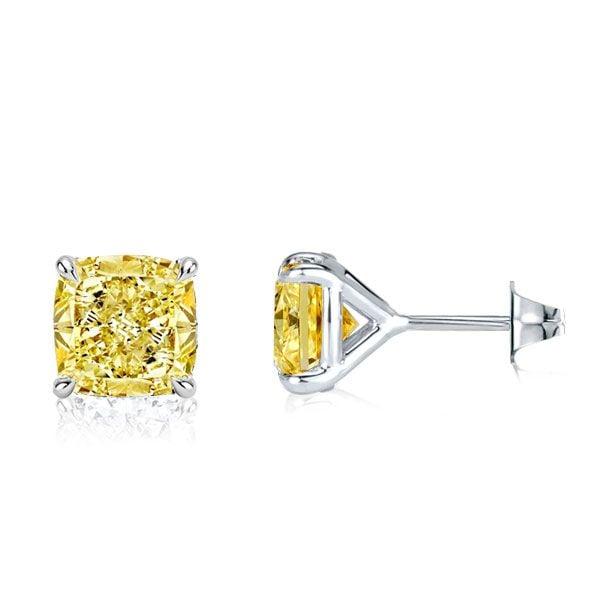 2.00 CTW Cushion Cut Yellow Topaz Stud Earrings in Rhodium Plated 925 Sterling Silver