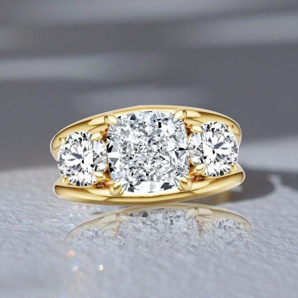 Split Shank Three Stone Engagement Ring in 18K Gold Plated Sterling Silver