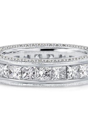 Princess Cut Eternity Wedding Band - 4.90 CT. TW. Sterling Silver Channel Set Ring