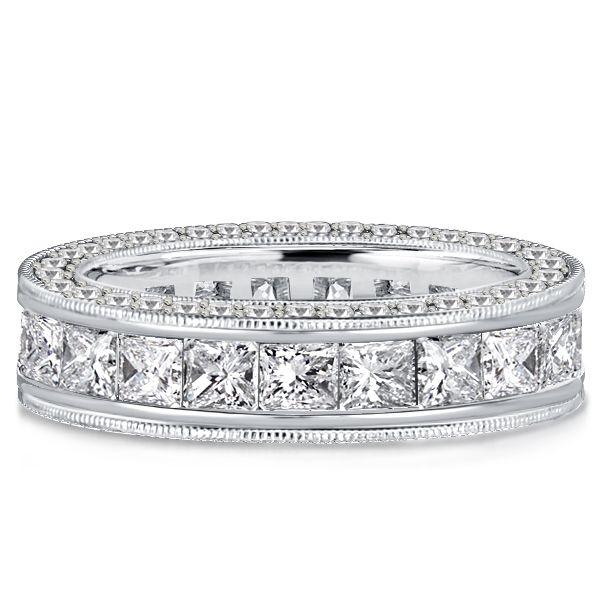 Princess Cut Eternity Wedding Band - 4.90 CT. TW. Sterling Silver Channel Set Ring
