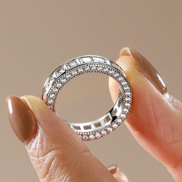 Princess Cut Eternity Wedding Band - 4.90 CT. TW. Sterling Silver Channel Set Ring