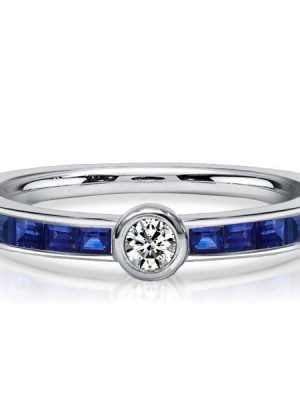 Vintage Style Bezel Set Anniversary Ring - 925 Sterling Silver, Simulated Diamond