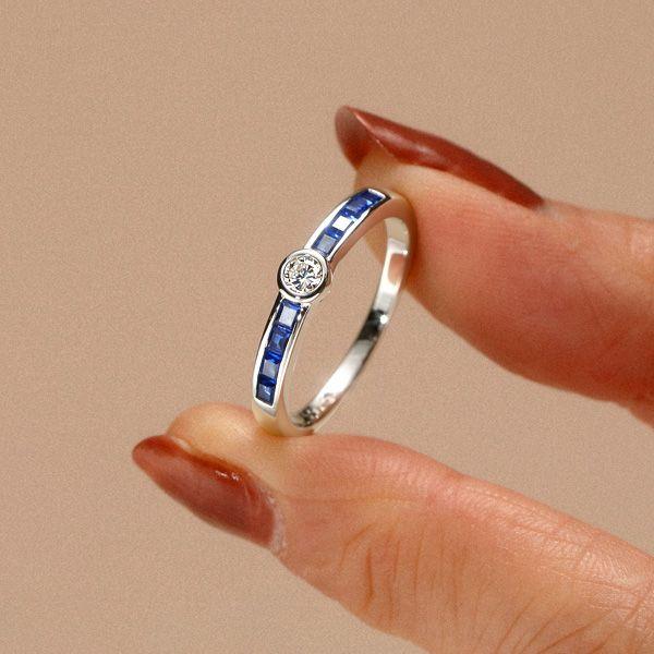 Vintage Style Bezel Set Anniversary Ring - 925 Sterling Silver, Simulated Diamond