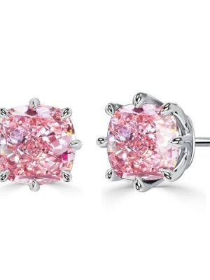 925 Sterling Silver 8-Prong Cushion Cut Pink Sapphire Stud Earrings (3.00 CTW)