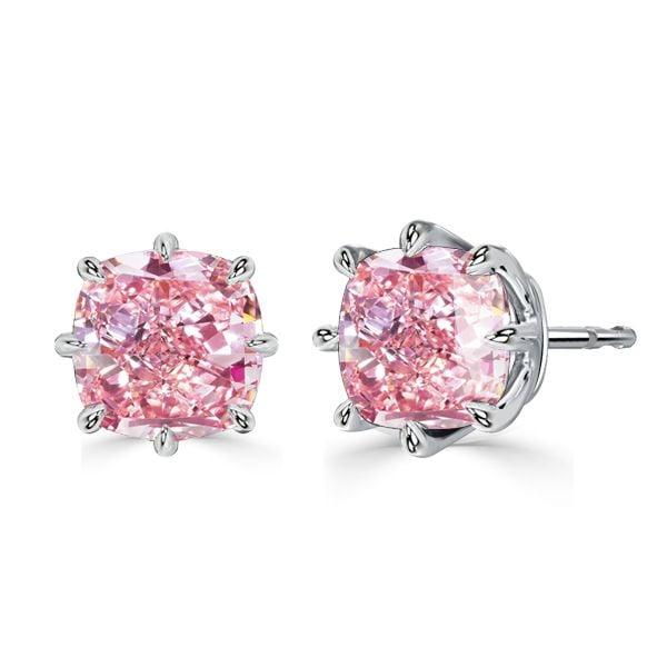925 Sterling Silver 8-Prong Cushion Cut Pink Sapphire Stud Earrings (3.00 CTW)