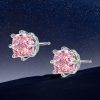 925 Sterling Silver 8-Prong Cushion Cut Pink Sapphire Stud Earrings (3.00 CTW)
