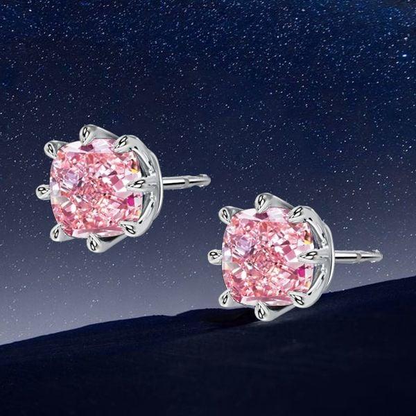 925 Sterling Silver 8-Prong Cushion Cut Pink Sapphire Stud Earrings (3.00 CTW)