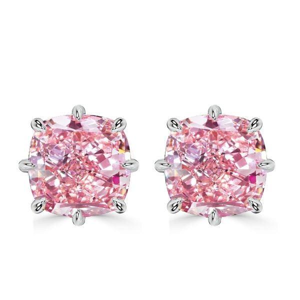 925 Sterling Silver 8-Prong Cushion Cut Pink Sapphire Stud Earrings (3.00 CTW)