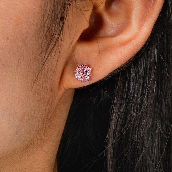 925 Sterling Silver 8-Prong Cushion Cut Pink Sapphire Stud Earrings (3.00 CTW)