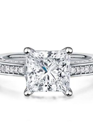 Princess Cut Sterling Silver Engagement Ring - 2.0 CT Center Stone