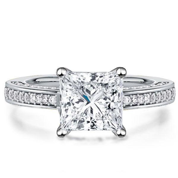 Princess Cut Sterling Silver Engagement Ring - 2.0 CT Center Stone