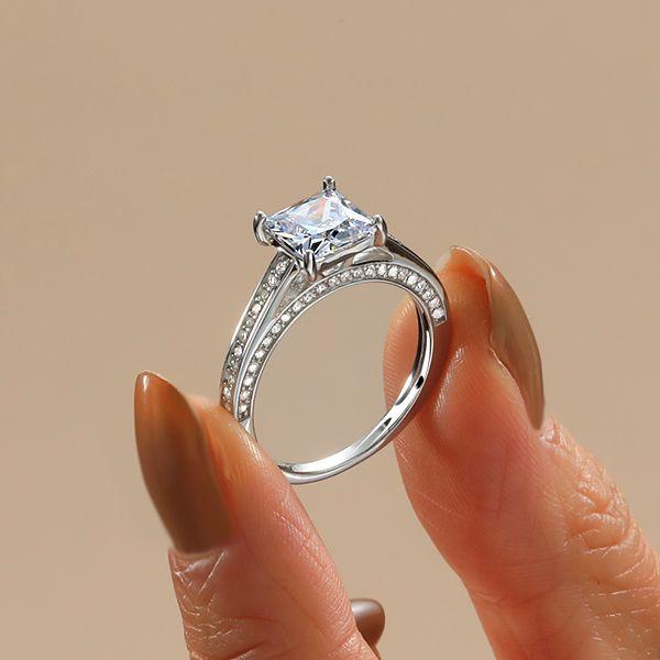 Princess Cut Sterling Silver Engagement Ring - 2.0 CT Center Stone