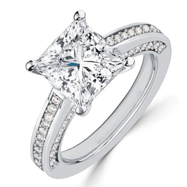 Princess Cut Sterling Silver Engagement Ring - 2.0 CT Center Stone